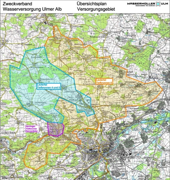 Wasserversorgung Ulmer Alb Karte des Versorgungsgebiet